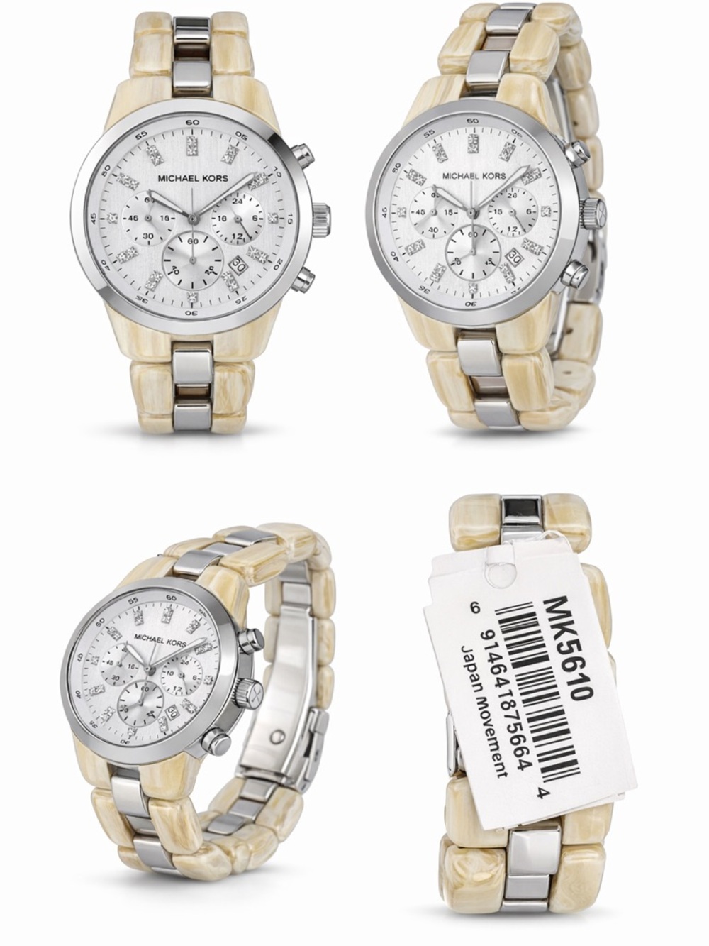 Michael Kors MK5610 Silver Chronograph Watch Marble Band NWT